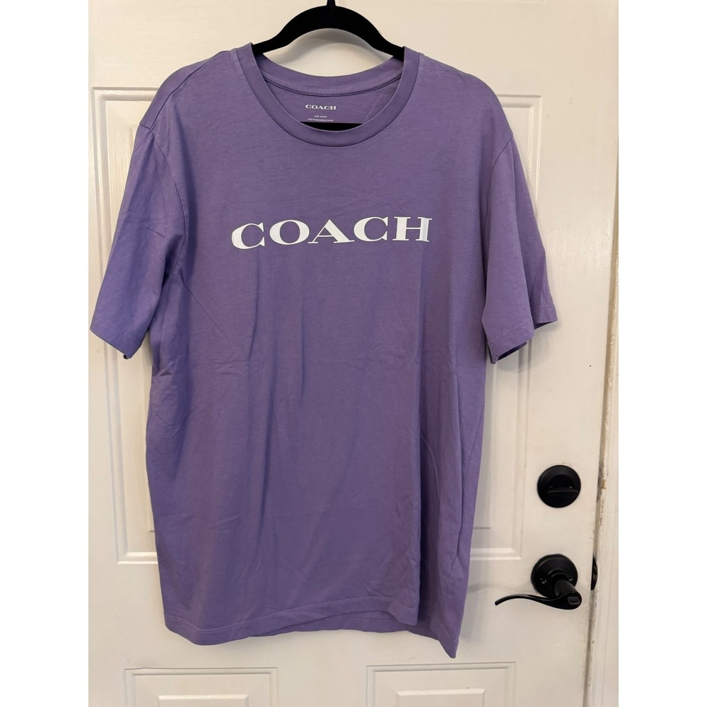 Coach Mens Purple Logo Graphic Crewneck Cotton T-Shirt C9693 Large